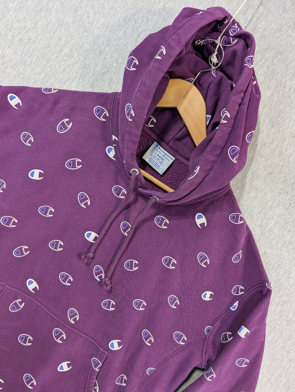 Champion Reverse Weave All Over Print Hoodie Women's Large Purple
